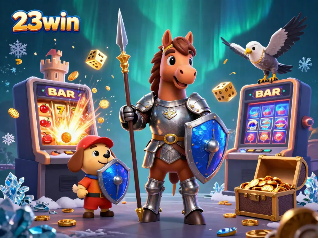 Engage with the dynamic excitement of 23win's gaming universe featuring vibrant characters and casino elements.