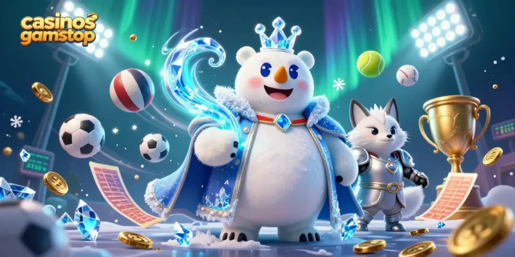 Engage with casinos not on gamstop featuring a vibrant 3D polar bear and fox in a dynamic scene.