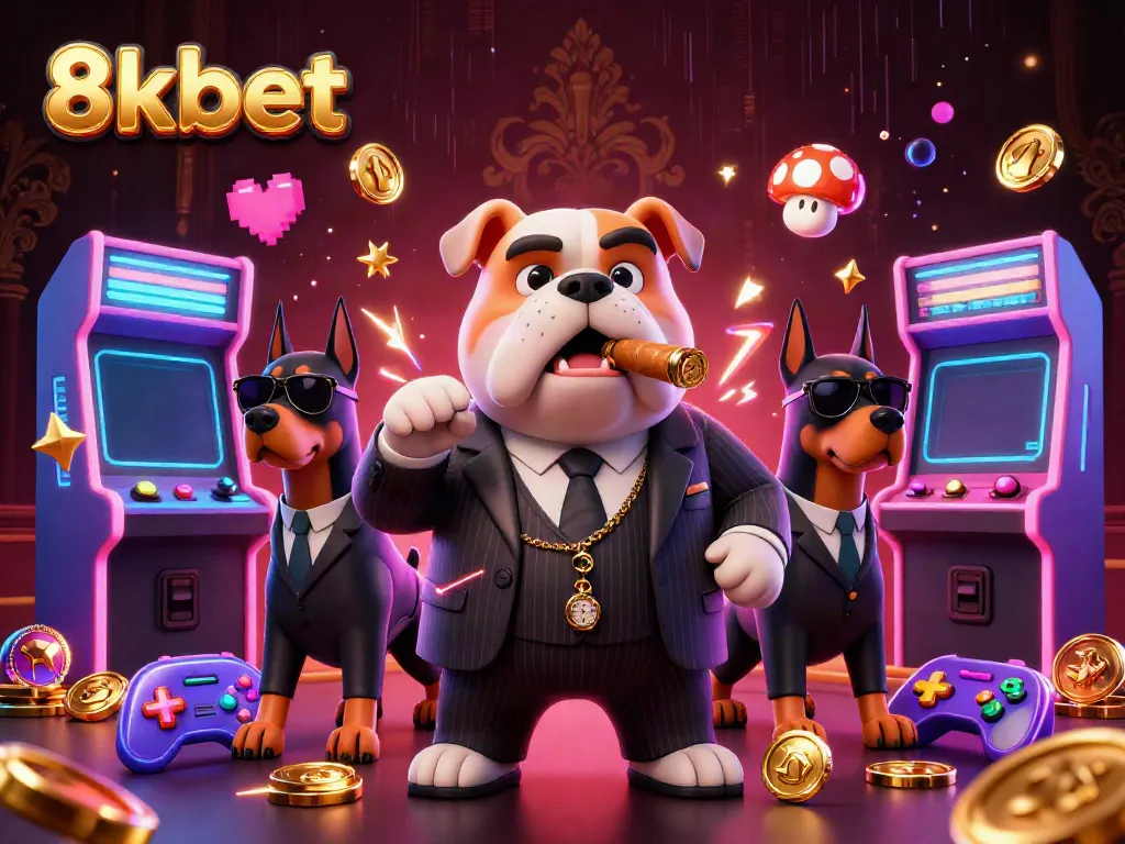 Experience the excitement of 8kbet with a mafia-themed casino scene featuring colorful gaming elements.