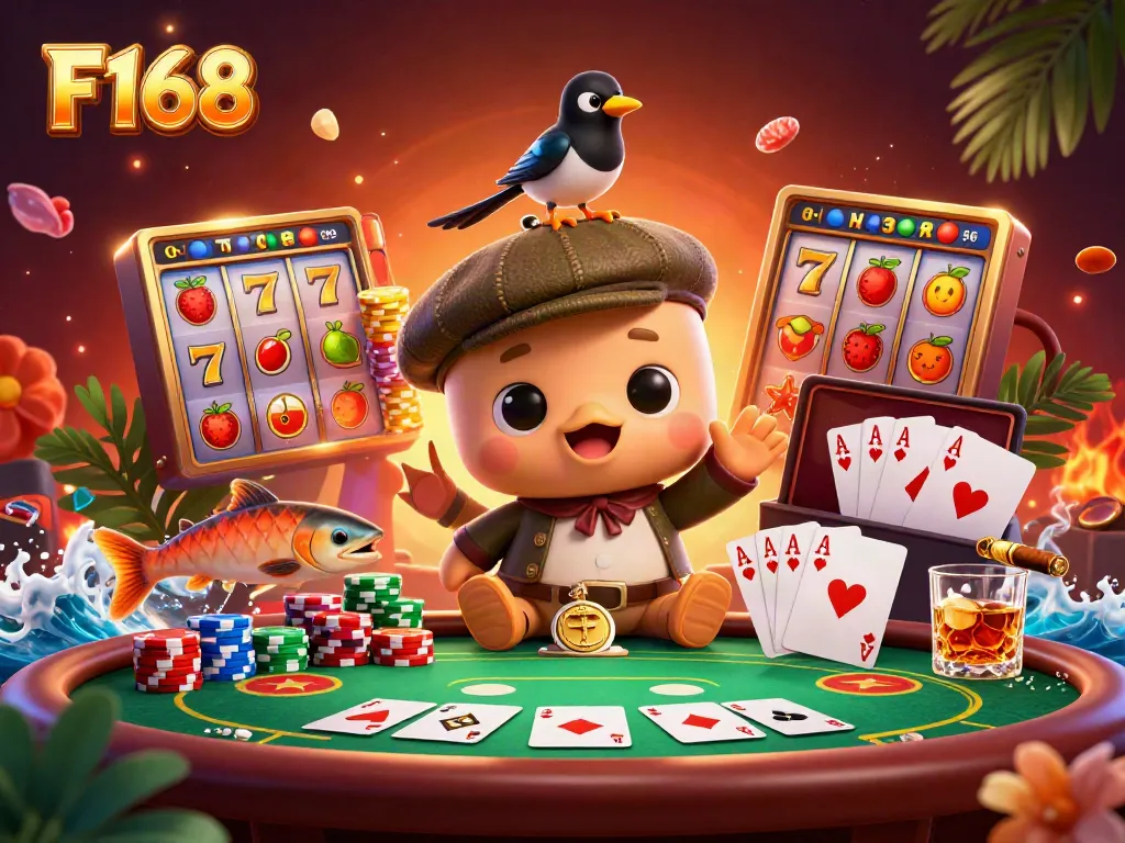 F168 showcases an exciting slot scene featuring Nessie and casino elements, packed with vibrant colors.