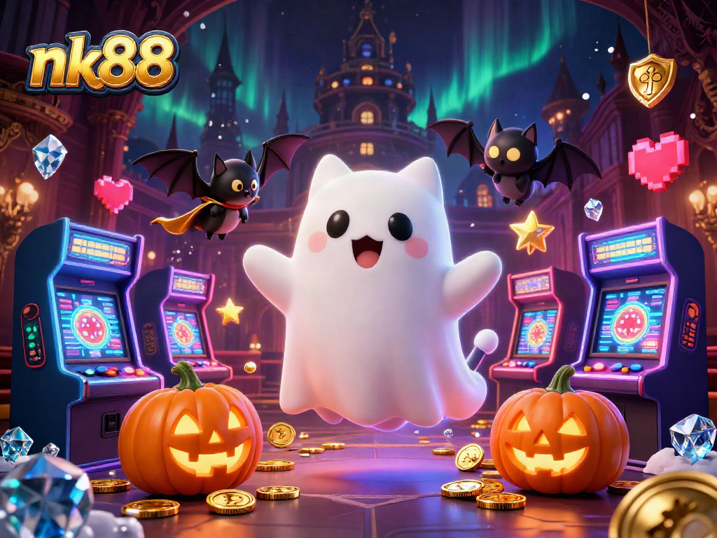 Spinning the reels at nk88's haunted casino, where ghost cats and jack-o-lanterns come alive!