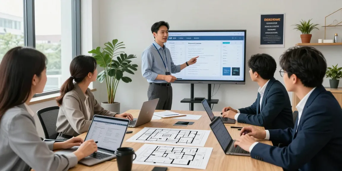 Real estate team analyzing IDXSTAR data in a modern office environment.