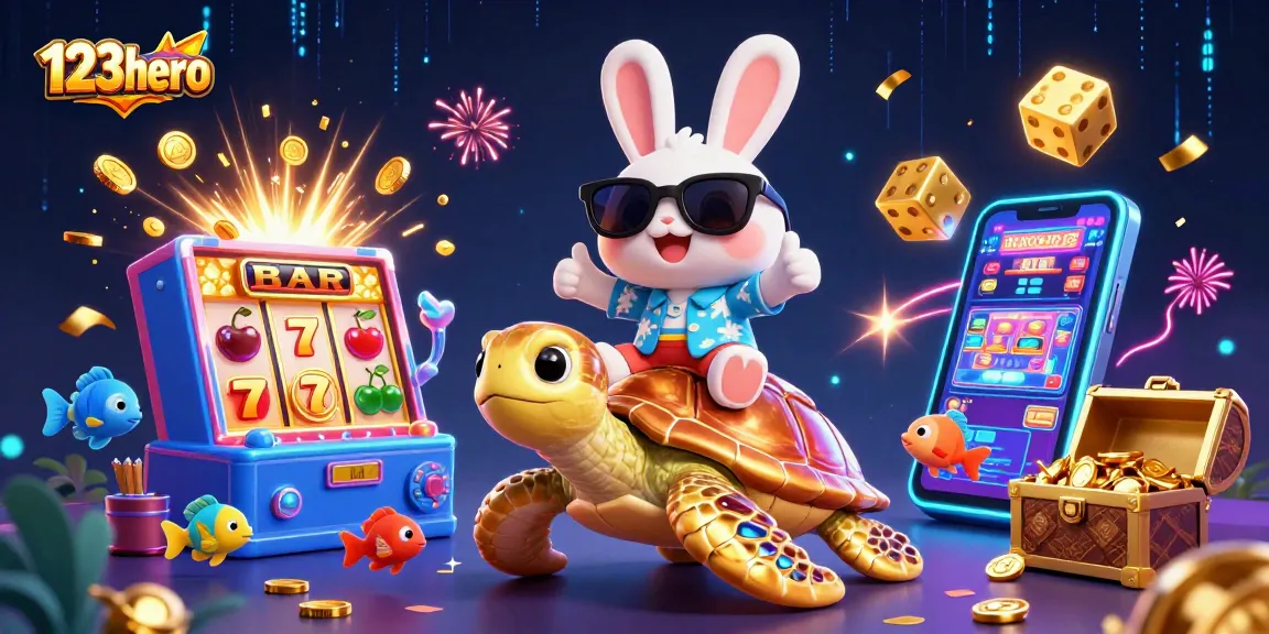 Experience the excitement of 123hero's vibrant casino world with our lucky rabbit and golden turtle.