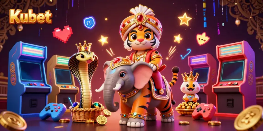 Kubet offers an immersive casino experience with a vibrant scene featuring a jewel-encrusted elephant and maharaja tiger.