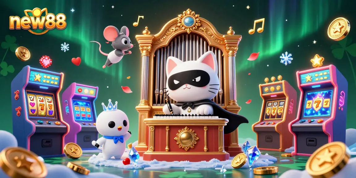 Experience the thrill of new88 with a vibrant casino scene featuring unique characters and games.