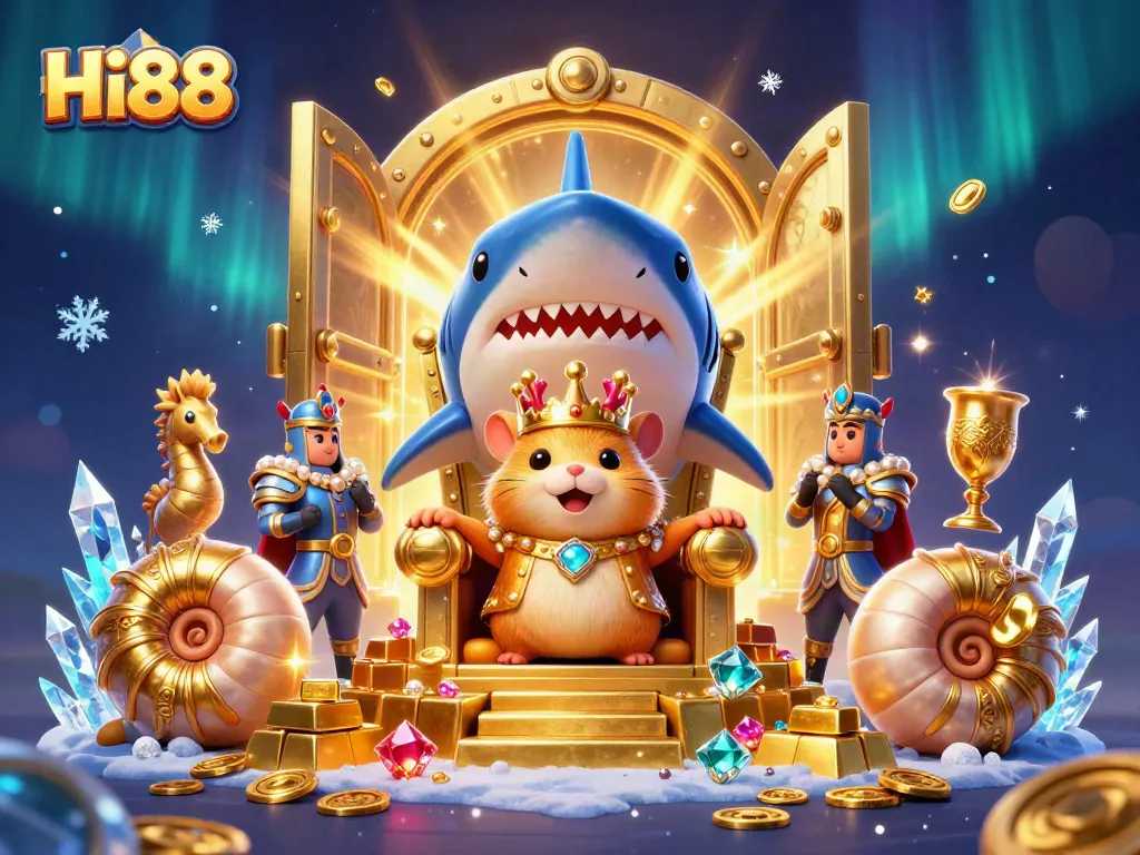 Experience thrilling games at Hi88 Casino with rich visuals of golden treasures and a fierce king.