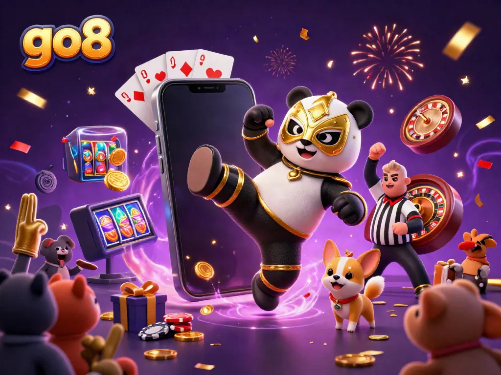 Engage in thrilling gameplay at go8, featuring energetic character scenes and vibrant casino elements.