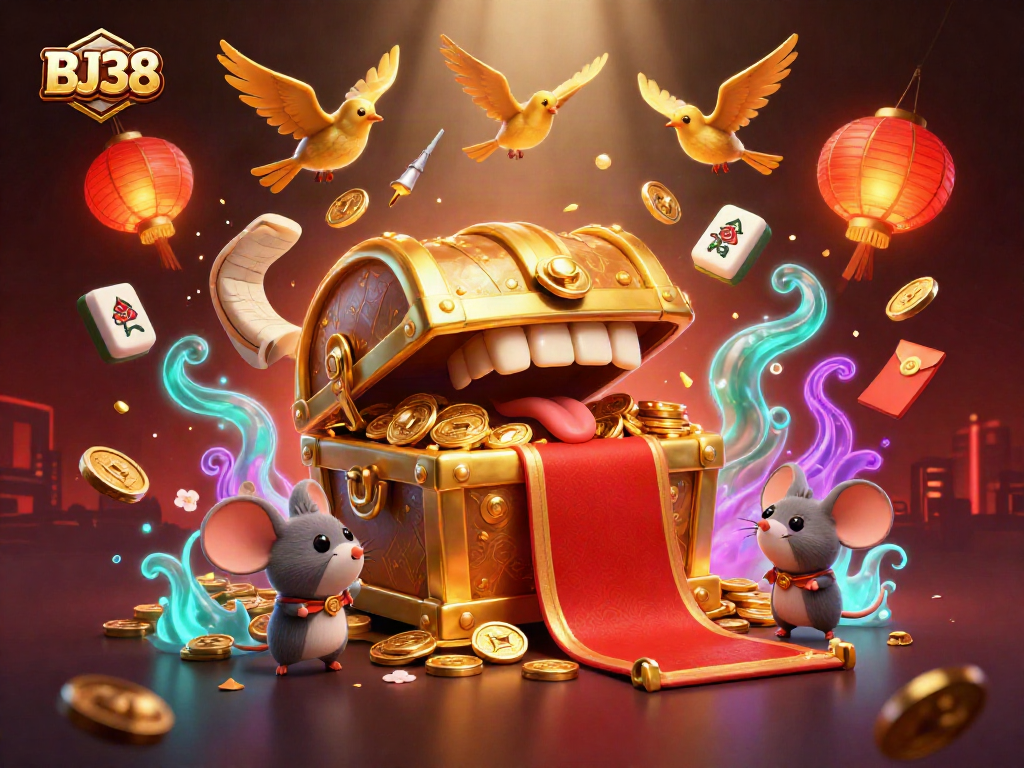 BJ38 engages players with a visually rich 3D casino scene filled with luck-themed elements.