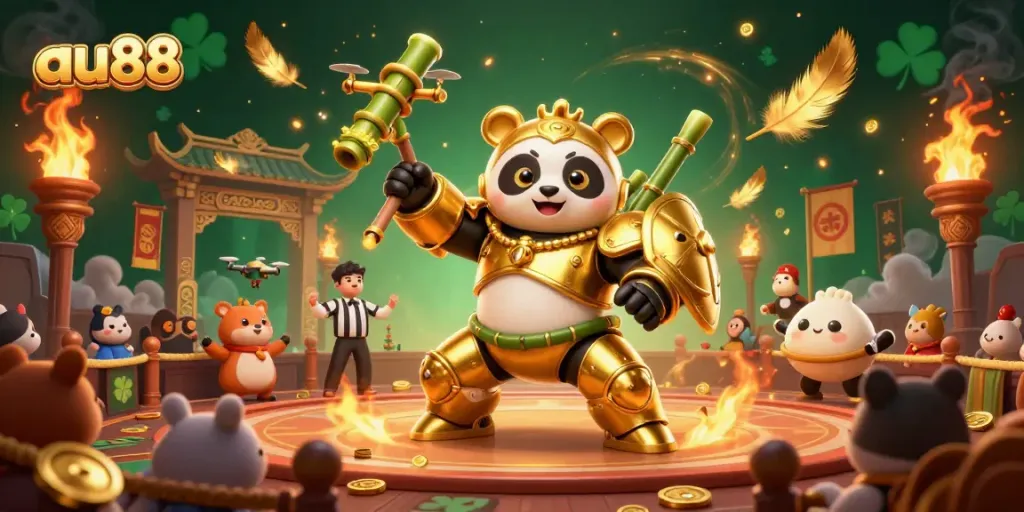 Engage in thrilling gameplay at au88 with a vibrant 3D casino scene featuring exciting characters and action.