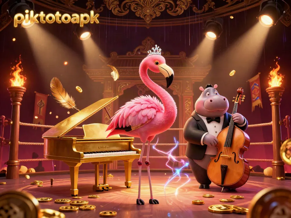 Experience the excitement of piktotoapk with vibrant casino elements and dynamic characters in a dazzling 3D scene.