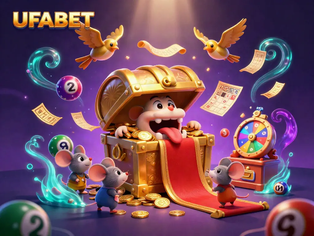 Engage in UFABET's exciting gambling adventure with a treasure chest and vibrant casino elements!