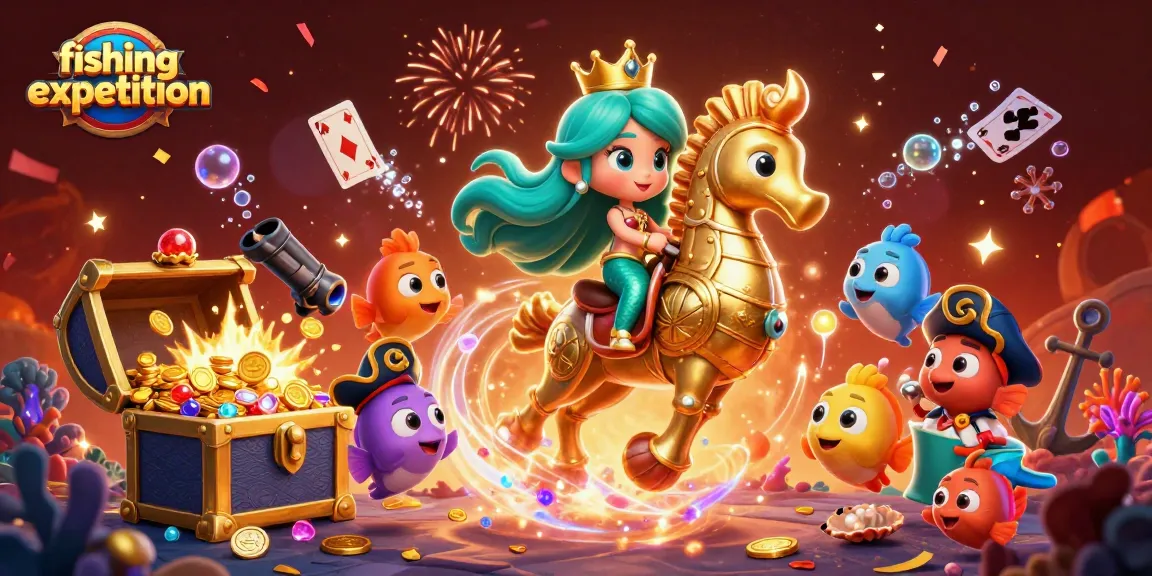 Engage in a thrilling fishing expedition as a mermaid and seahorse explore vibrant underwater treasures.