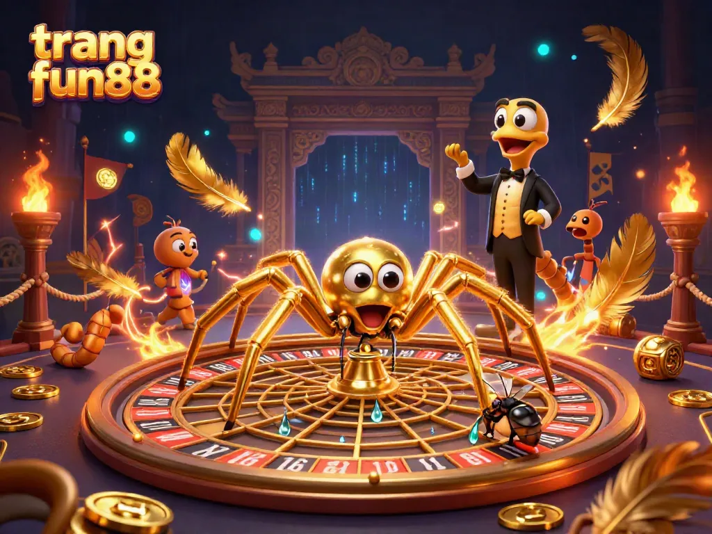 Spin the roulette wheel with luck at trang fun88, featuring a golden spider and centipede croupier.