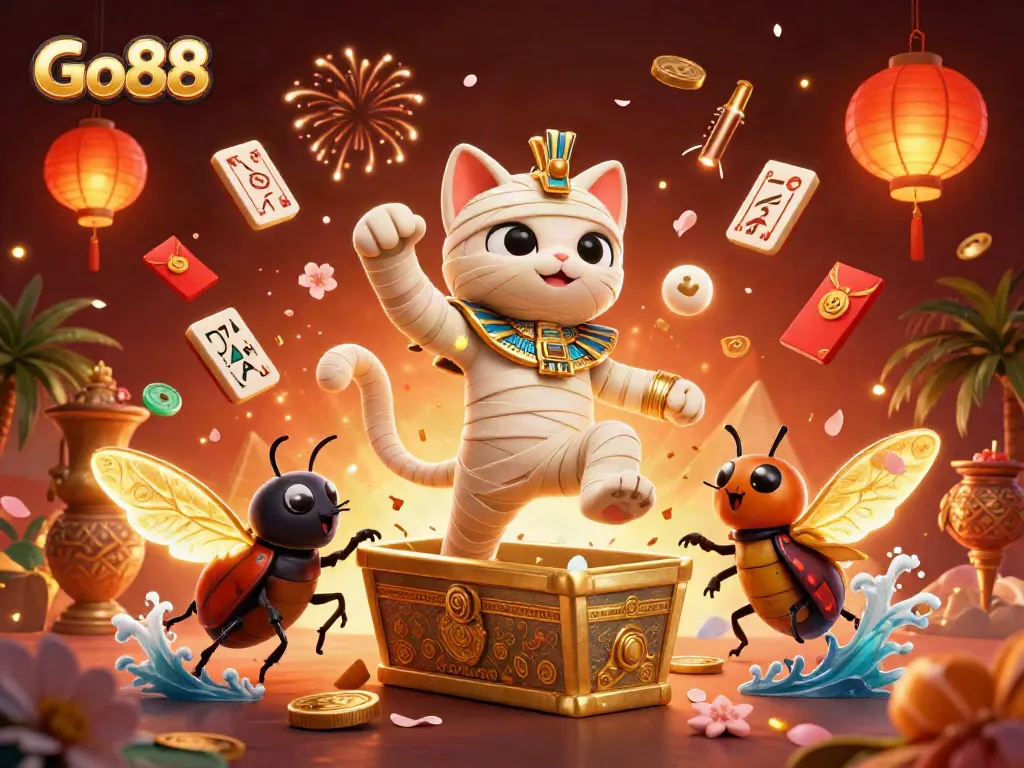 Experience the excitement of Go88 with this vibrant 3D illustration featuring dynamic characters and casino elements.