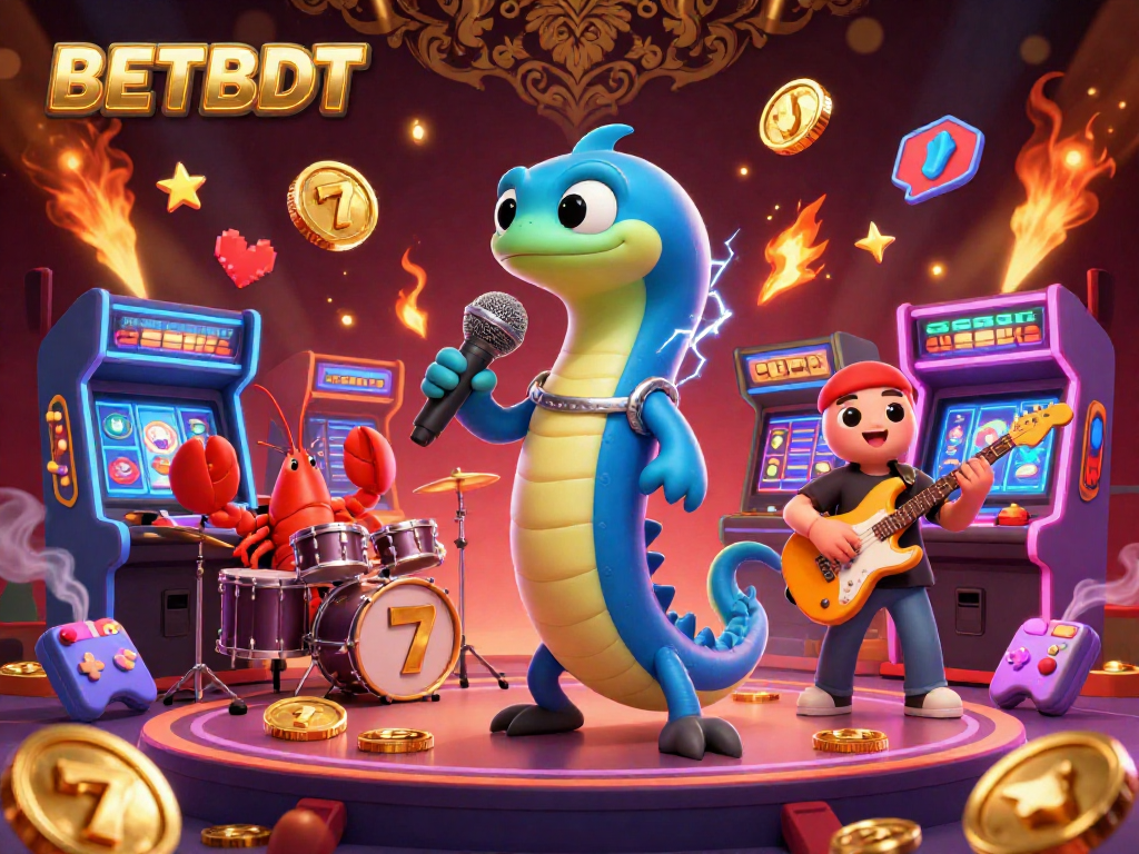 Experience the electrifying underwater casino scene with BETBDT, showcasing an eel DJ and vibrant gaming elements.