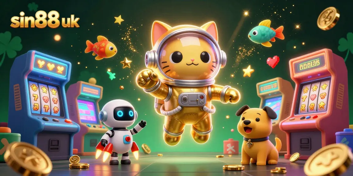 Engage with sin88 uk through exciting games like slots and arcade machines in a vibrant cosmic scene.