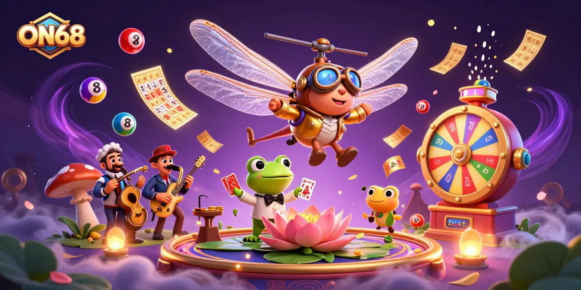 Experience the excitement of ON68 with vibrant casino elements and dynamic characters in a fantasy setting.