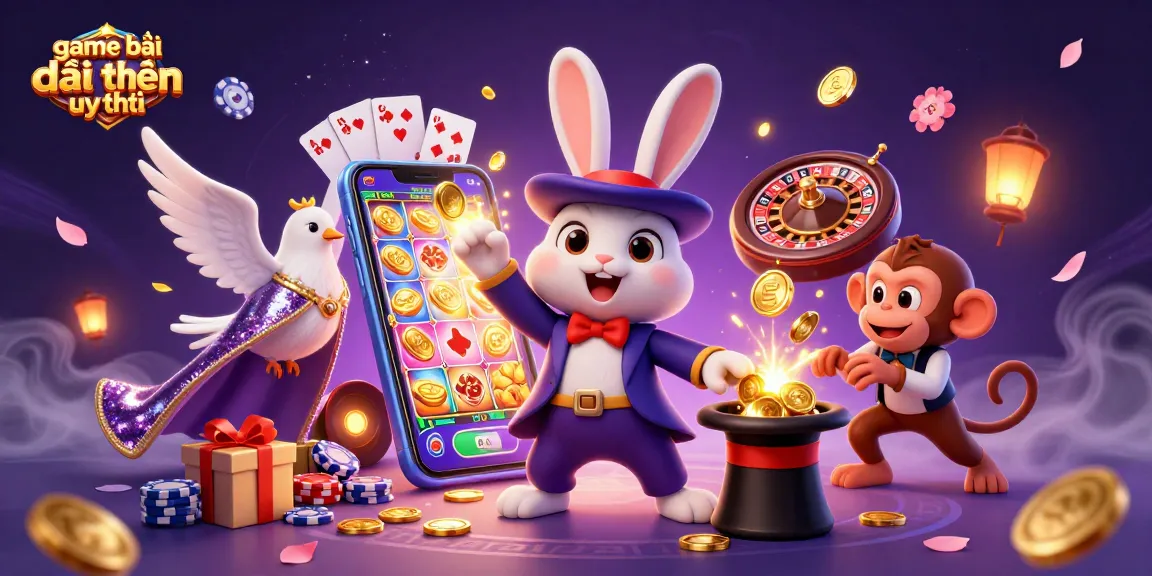 Experience thrills with game bài đổi thưởng uy tín as a magician rabbit conjures coins and a dove dazzles in a glamorous cape.