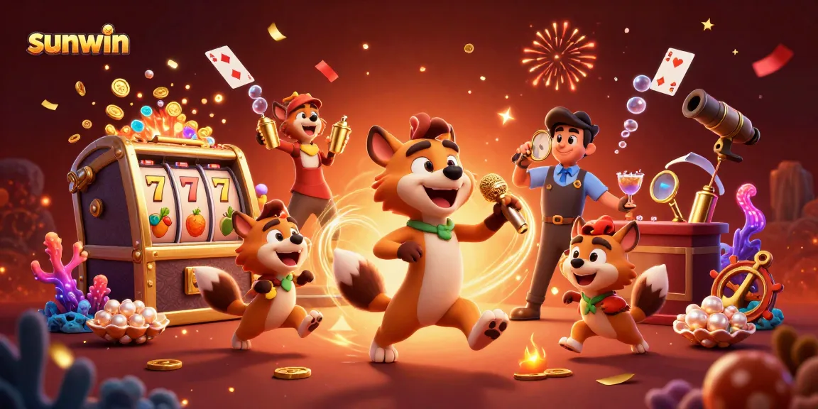 Experience the sunwin comedy casino club with lively hyenas and exciting gaming elements.