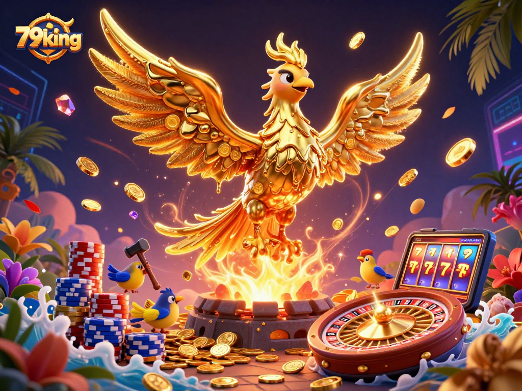 Experience the thrilling world of 79king with captivating golden phoenix and rich casino elements.