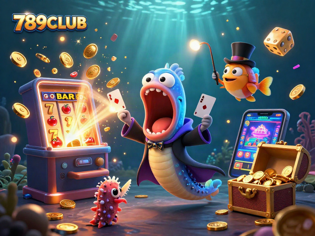 Engage with 789CLUB, featuring card tricks from a gulper eel and casino elements bursting with excitement.
