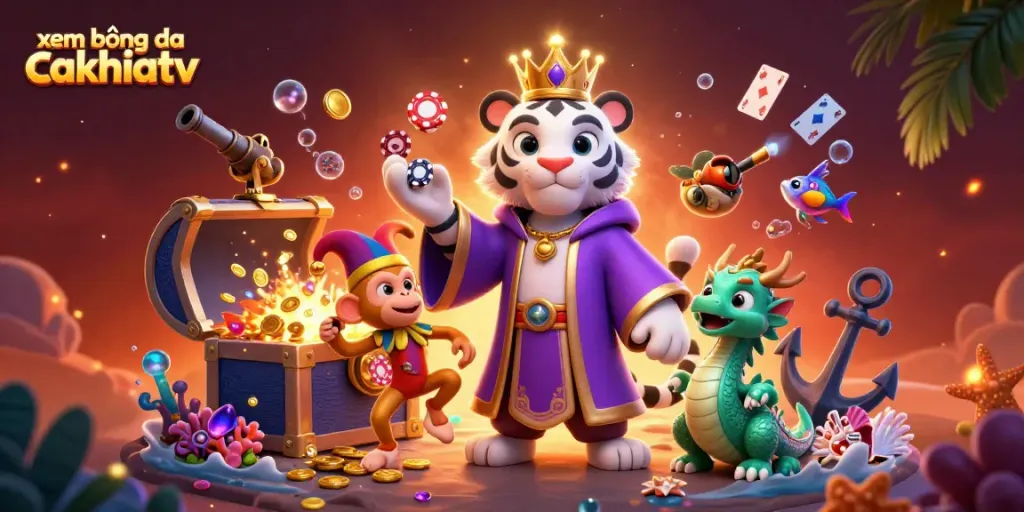 xem bóng đá cakhiatv engages viewers with vibrant 3D casino scene featuring playful characters and dynamic elements.
