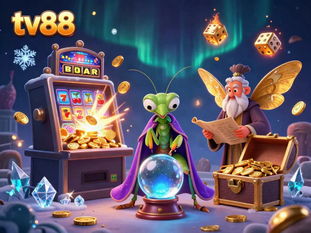 Spin the reels at tv88 with a vibrant casino scene featuring fantasy elements and dynamic action.
