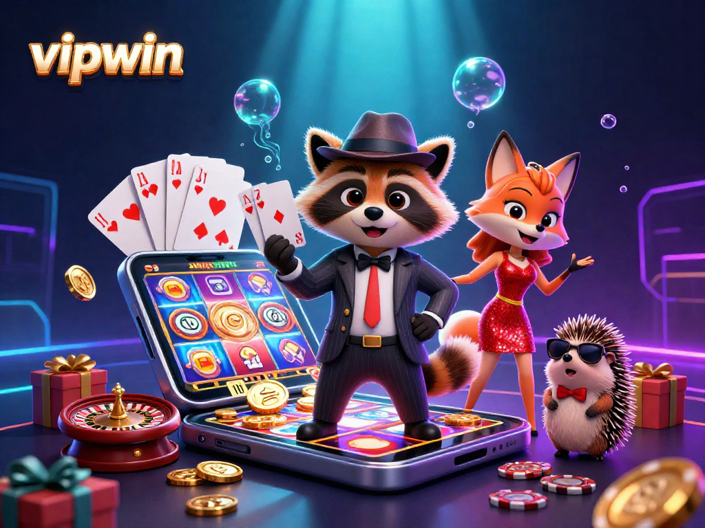 Engage in thrilling gameplay at vipwin with an energetic raccoon, fox, and hedgehog in a vibrant 3D scene.