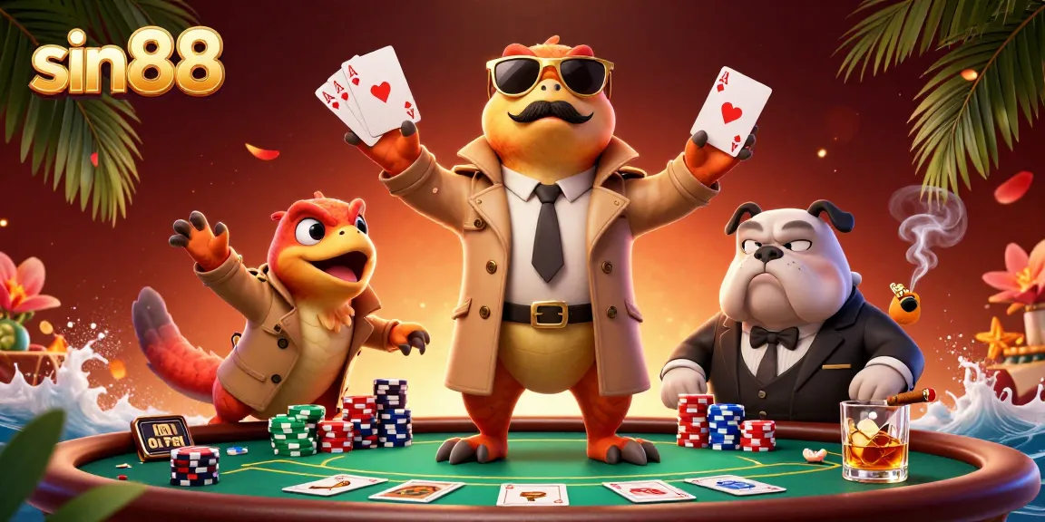 Enjoy sin88 poker excitement with raptors in a trench coat and a bulldog bouncer.