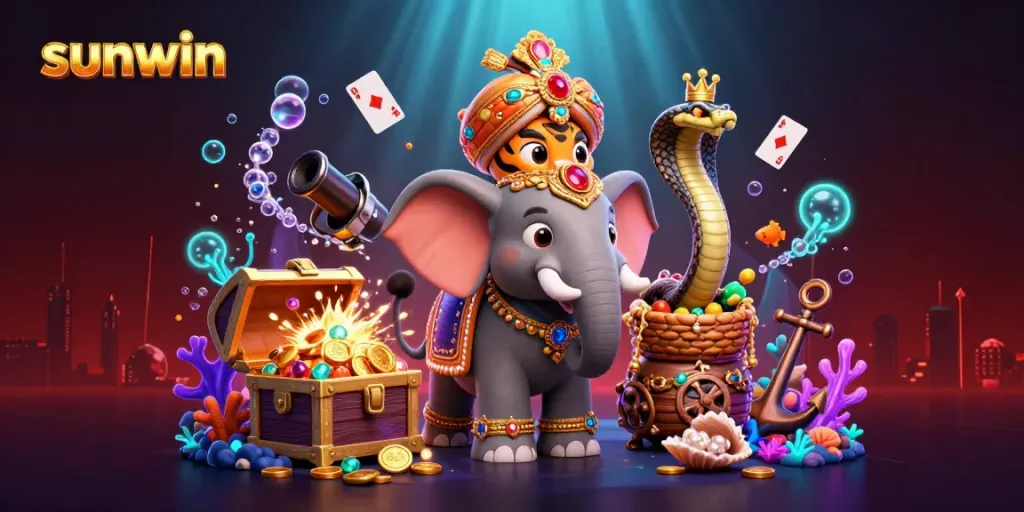 Experience the thrill of gambling with sunwin in this vibrant casino-inspired illustration.