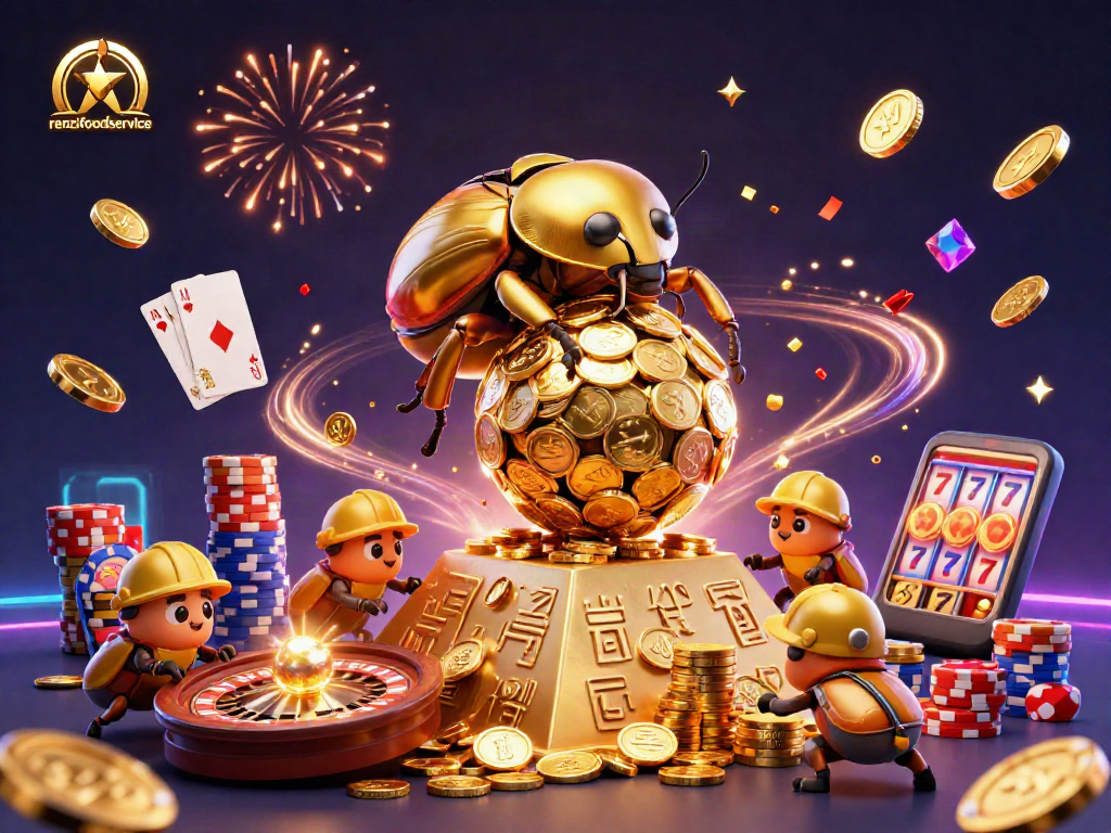 Experience the excitement of renzifoodservice as golden beetles roll coins to a sparkling casino