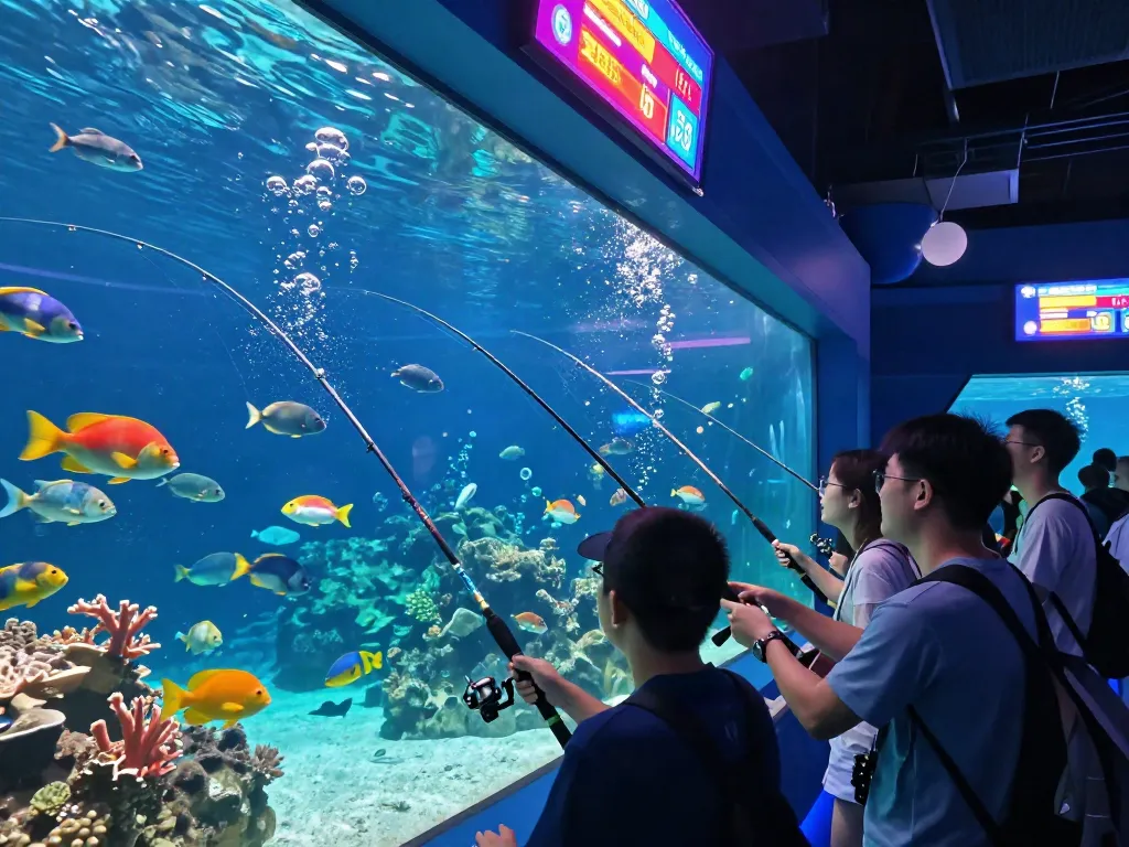 Engaging players in an exciting fishing game, lại là Bắn cá đổi thưởng, surrounded by colorful animated fish and vibrant underwater scenery.