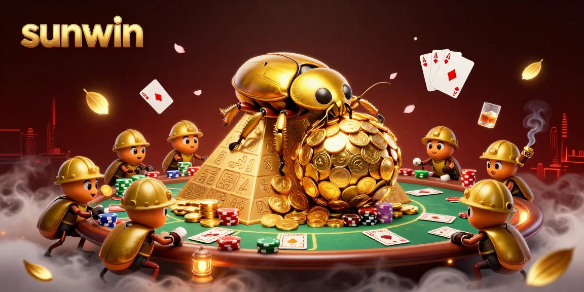 Experience sunwin gaming thrill with dazzling golden beetles and vibrant casino elements.