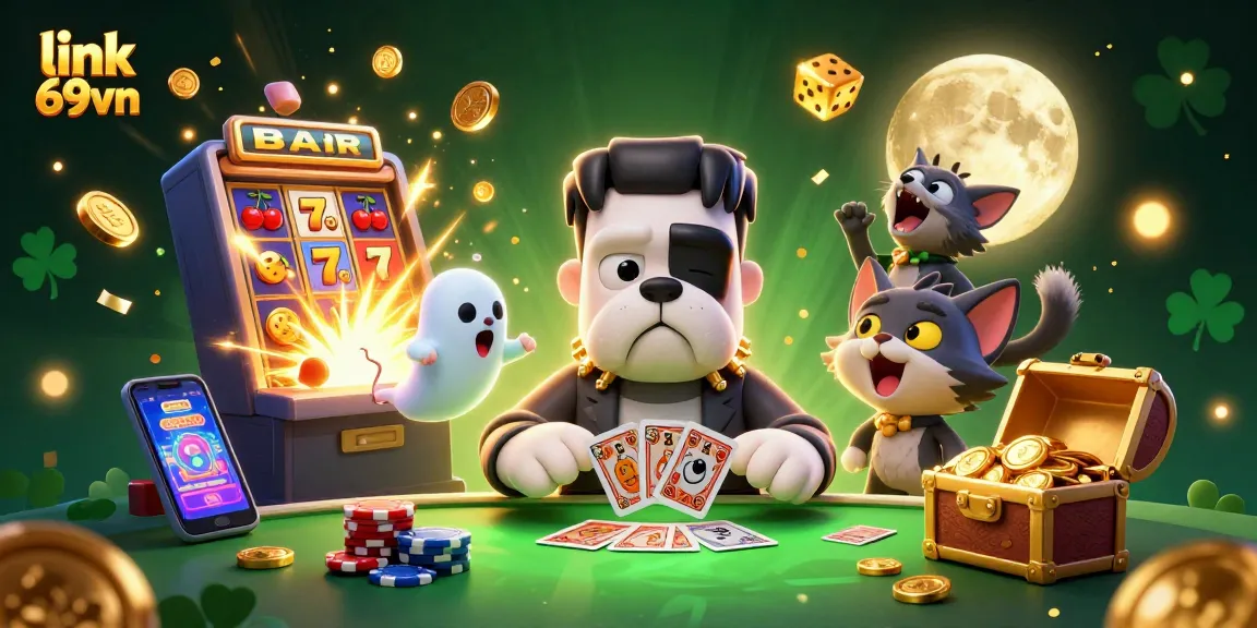 Engage with the thrilling action at link 69vn with a cartoon-themed casino illustration featuring unique characters.