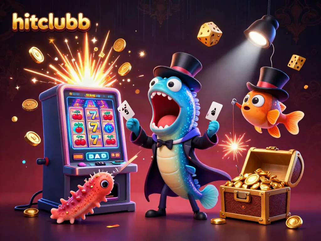hitclubb showcases an engaging casino scene with vibrant characters and a jackpot explosion of coins.