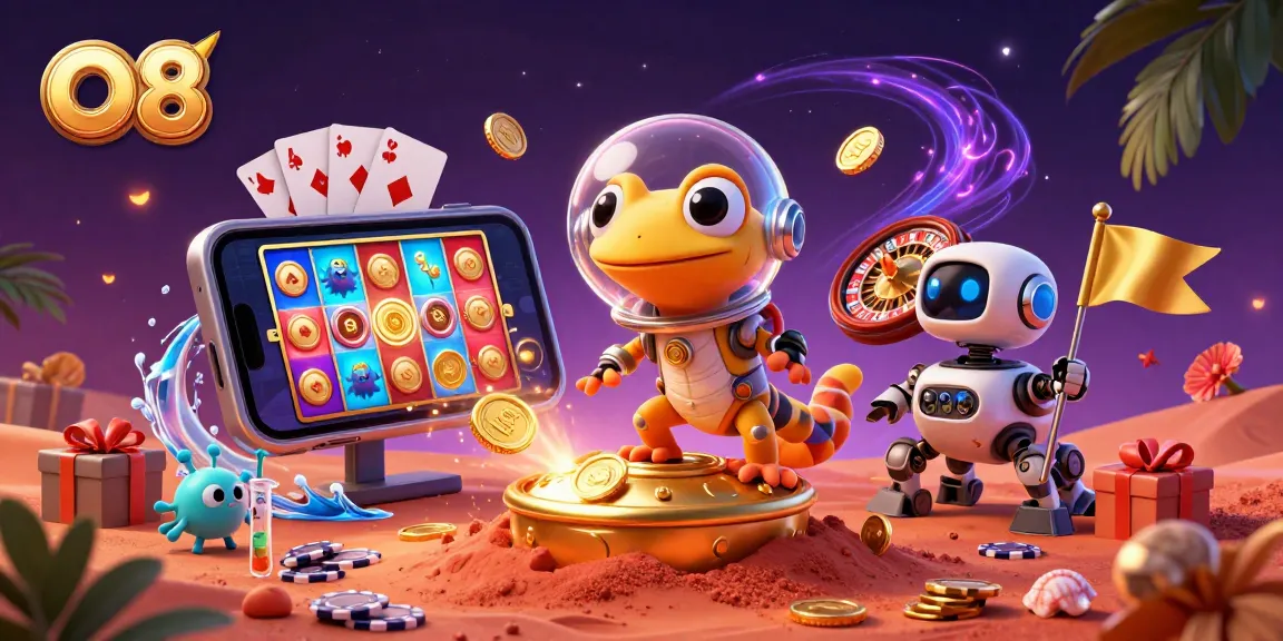 Experience thrilling gameplay with O8 as a Martian gecko discovers a golden casino in vibrant 3D.