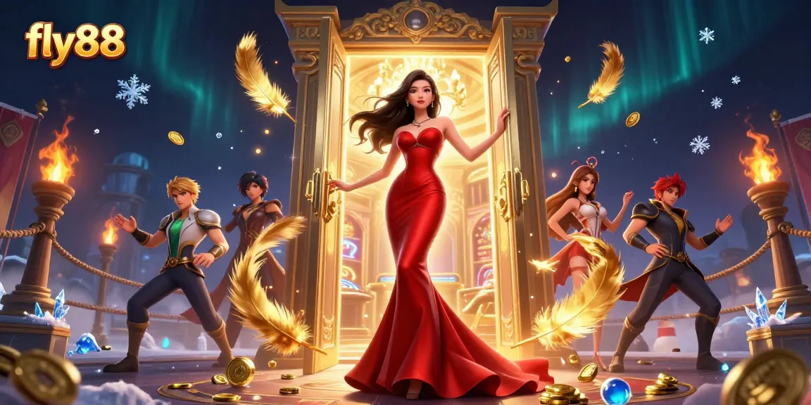 Engage in thrilling gaming experiences at fly88, showcasing a vibrant casino atmosphere with striking visuals.