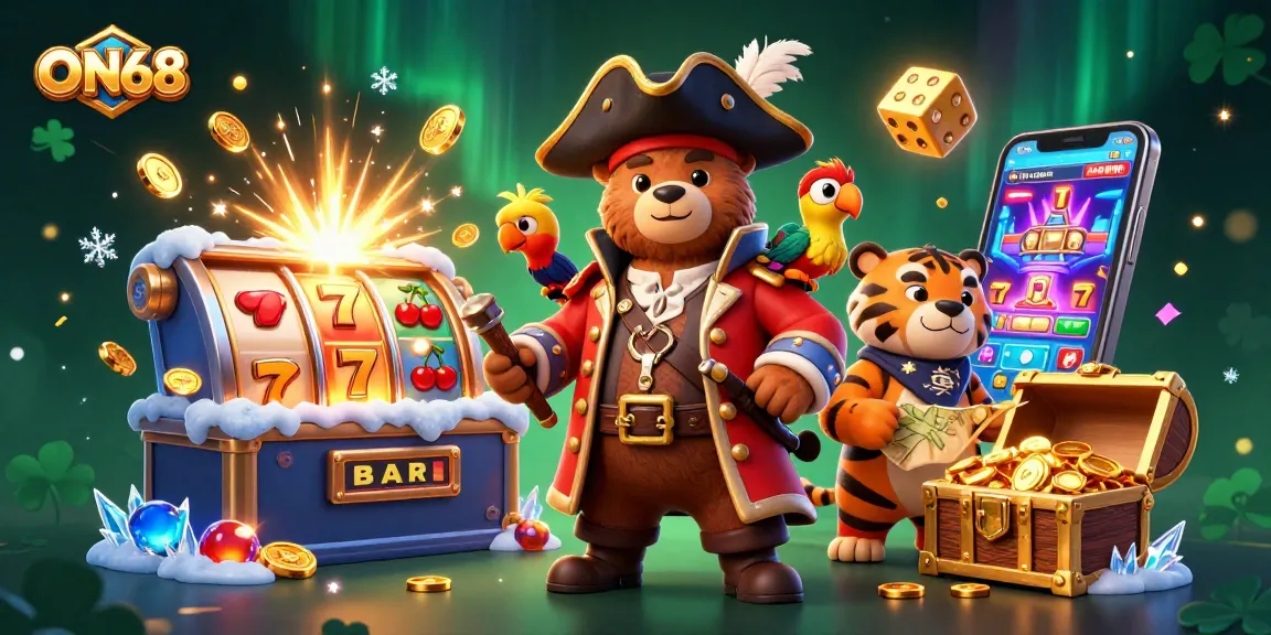 Experience thrilling gameplay at ON68 with a pirate bear, tiger, and treasure elements!