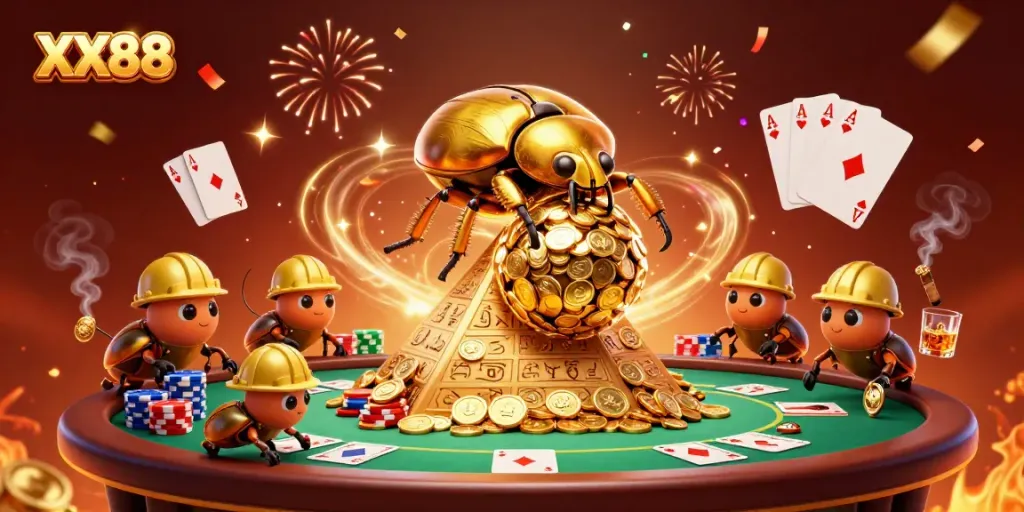 Engage with the vibrant world of XX88 through a dynamic illustration showcasing a thrilling casino scene.