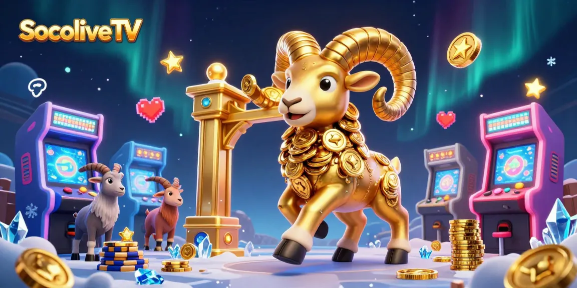 Socolive TV showcases an electrifying scene with a golden ram charging through a vibrant casino-themed environment.