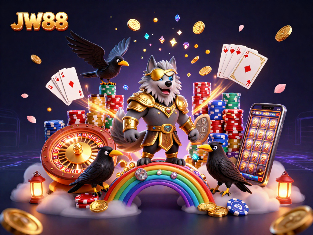 Experience thrilling moments with JW88 where Odin stands proudly amidst flowing gems and coins.