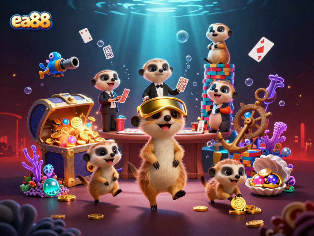 ea88 meerkats running a vibrant underwater casino with glowing treasures and engaging gameplay.