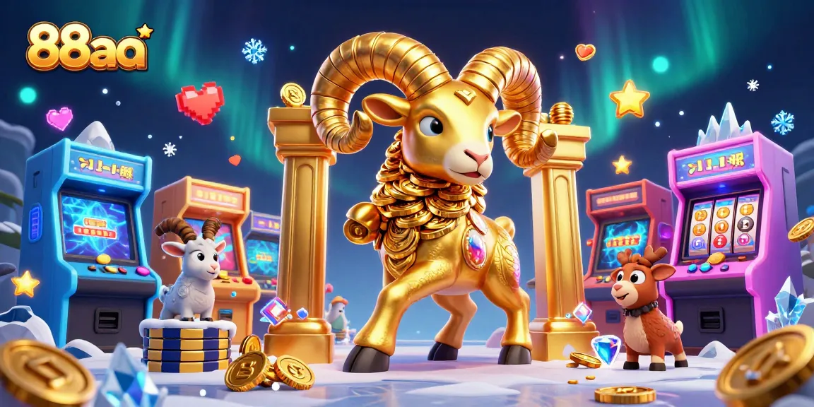 Engage with thrilling 88aa slots showcasing golden ram and arcade elements in an electrifying casino scene.