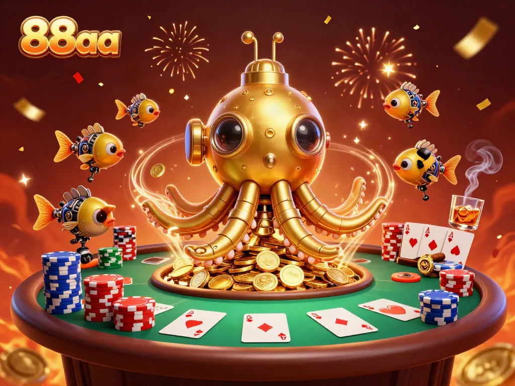 Win big at 88aa with a thrilling 3D casino adventure featuring a golden kraken and poker elements.