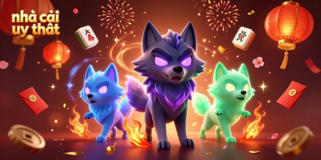 Enjoy enhanced gaming experiences with nhà cái uy tín illustrated amidst festive symbols of luck and fortune.