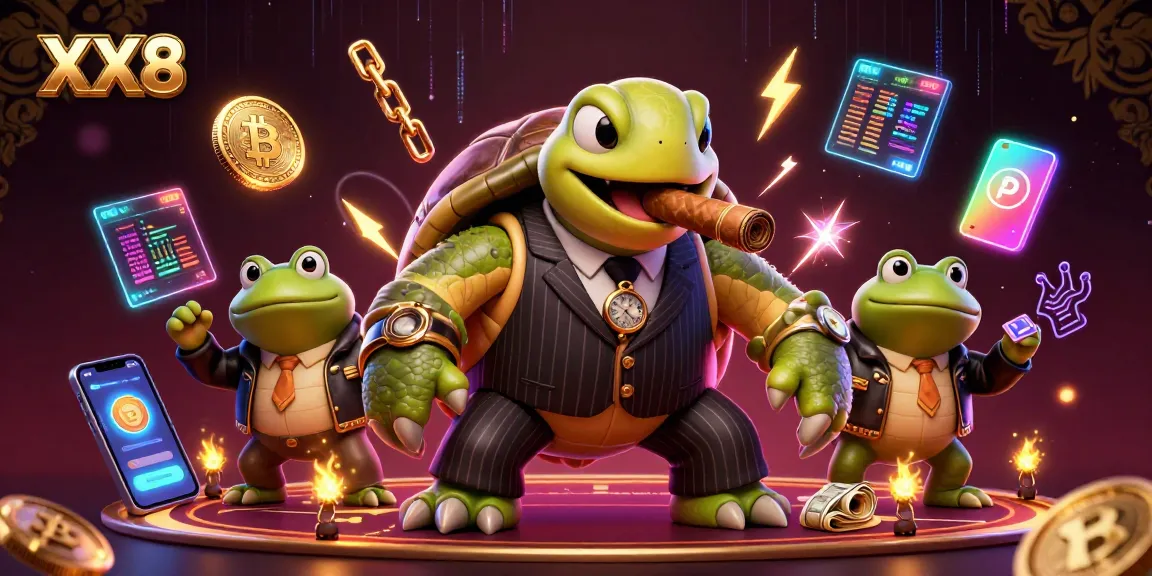 Engage with luxury casino entertainment at XX8 featuring a stylish snapping turtle and bullfrog enforcers.