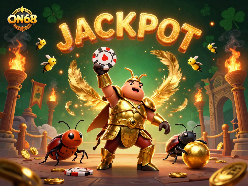 Play poker and win big at ON68 with a lucky hercules beetle in a golden arena!