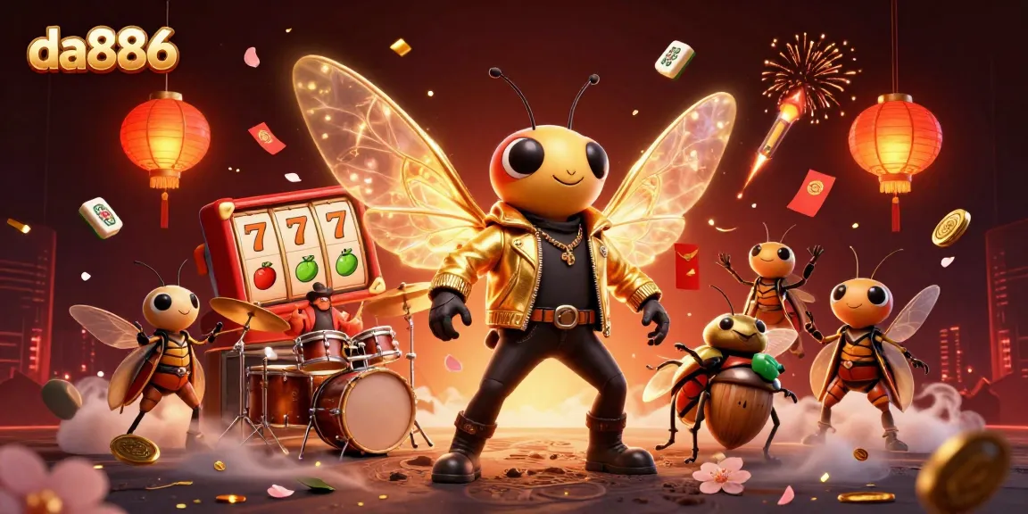 da886 showcases a vibrant online casino experience with dynamic slot reels and lively characters.