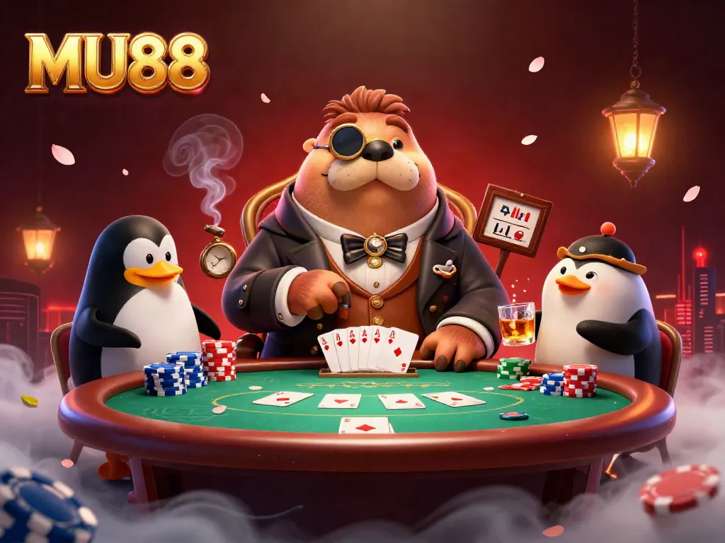 MU88 brings excitement to the underwater poker table in this vibrant 3D casino scene.