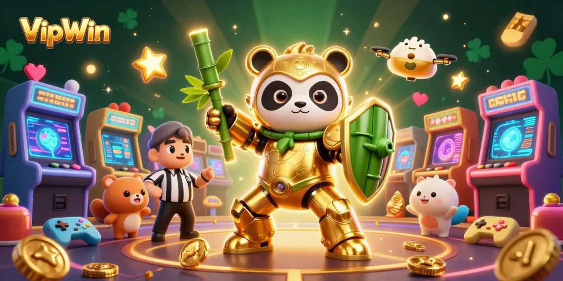 Experience the excitement of VipWin with a thrilling mech-suit panda in a casino arena.